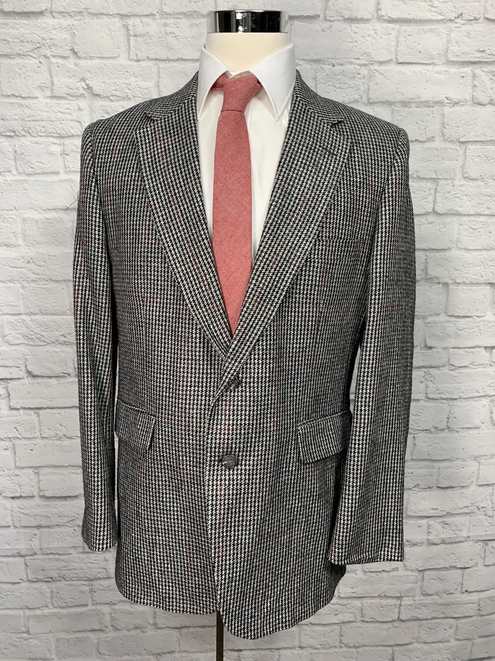 Stafford Mens Silk & Wool Blend Houndstooth Classic Sports Coat 44R - Image 2 of 4