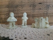 lot of 3, Vintage Dept 56 Miniature Flocked Pewter Snowbabies