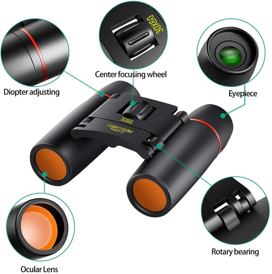 Binoculars 30x60 Outdoor Travel Hiking Hunting Compact Folding Portable DayNight - Image 4 of 4