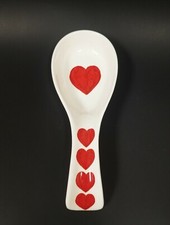 NEW MAXCERA WHITE CERAMIC WITH 5 RED HEARTS,HANDCRAFTED SPOON REST HOLDER