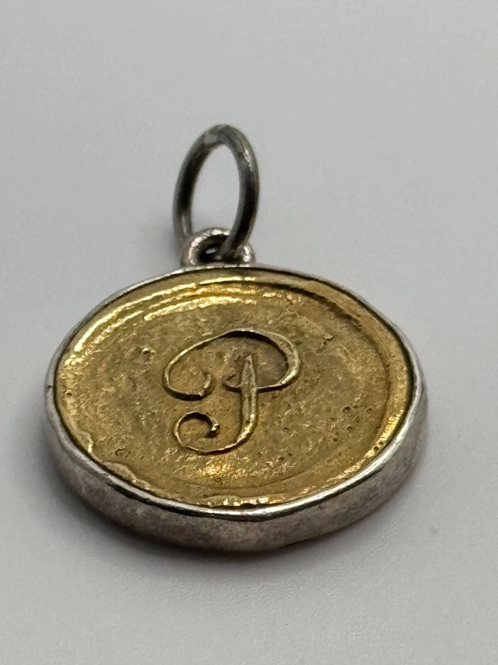 Waxing Poetic Sterling Silver & Brass P Initial Insignia Monogram Charm - Image 4 of 4