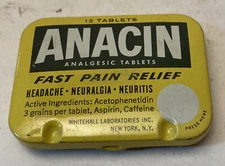 Vintage Anacin Tablets by Whitehall Labs Tin w/ 8 Tablets and Paperwork