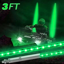Pair 3ft LED Whip Lights Antenna Flag Pole Quick Release Base for ATV UTV  Green