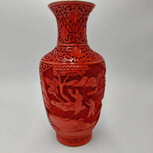Chinese Cinnabar Red Lacquer Carved Vase STUNNING - Picture 5 of 11