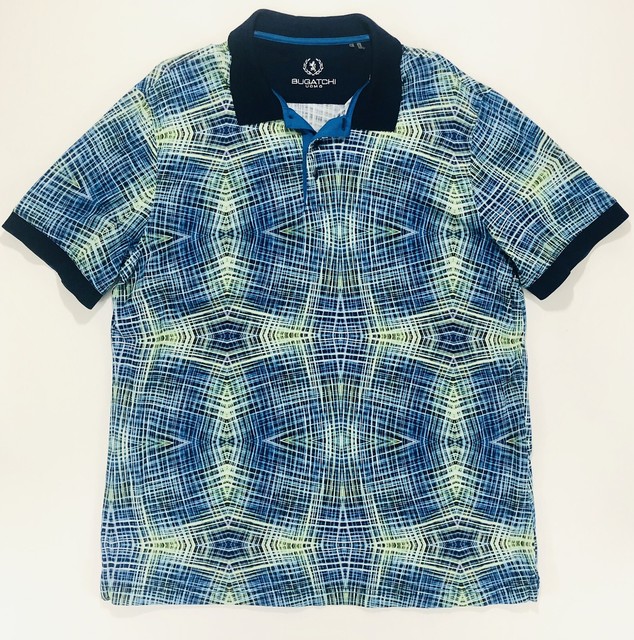 Bugatchi Uomo Geometric Teal Blue Green Menâs Short Sleeve Polo Golf Shirt XL | eBay