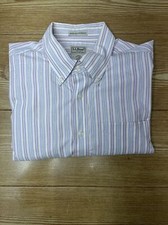 LL Bean Dress Shirt Mens Size L Pink Stripes Formal Wrinkle And Stain Resistant