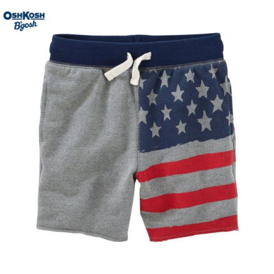 NWT OSHKOSH B'GOSH Baby Boys Grey Shorts with American Flag Design(Size 0-3M)NEW