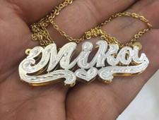14k Gold Overlay Personalized 3D Name Necklace Plate / n4