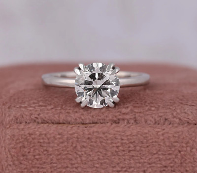 Double Prong Ring Round Cut Tester Pass Moissanite Gift 14K White Gold Plated