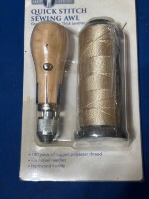 Quick Stitch Sewing Awl for Thick Leather & Canvas 4 Steel Needles 180Yrd Thread