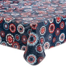 Vinyl Flannel Back Kitchen Tablecloth, 60"x90" Oblong, PATRIOTIC FIREWORKS,CP