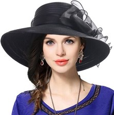 Women's Derby Dress Church Cloche Hat Bow Bucket Wedding Bowler WideBrim 7 COLOR