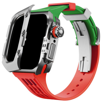 Titanium Case Silicone Band for Apple Watch Ultra 49mm 9/8/7/SE/6/5/4 44/45mm