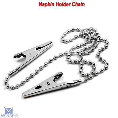 Dental Bib Clip With Metal Ball Chain - Flexible Crocodile Clip For Napkin Holder & Lab Use