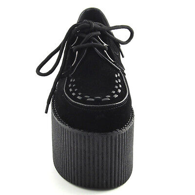 Womens Black Platform Lace Up Ladies Flats Creepers Punk Goth Shoes Size  3-8