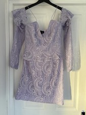 Pretty Little Thing Lilac Lace Cold Shoulder 3/4 Sleeve Peplum Dress, UK 10