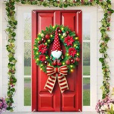 Christmas Door Banner Set 35x71 Inch Home Porch Decoration Gnome Wreath Bow... 