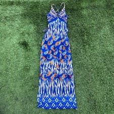 NWT Fashion Nova Miss Paisley Maxi Dress Blue Orange Abstract Criss-Cross Small