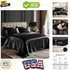 Satin Queen Sheets Set - 4 Piece Black Silky Bed Sheets Set with Deep Pocket,...