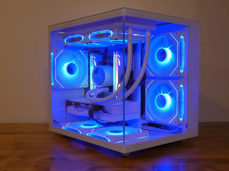 PC para juegos todo blanco, Intel Xeon, RX 580, 32 GB de RAM, SSD NVME 1 TB, refrigerado por líquido Foto 4 de 4