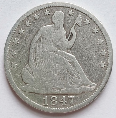 #ad #ad 1847 Seated Liberty Silver Half Dollar VG Details cleaned 50C $84.50