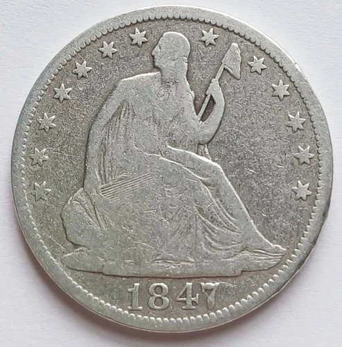 1847 Seated Liberty Silver Half Dollar VG Details cleaned 50C