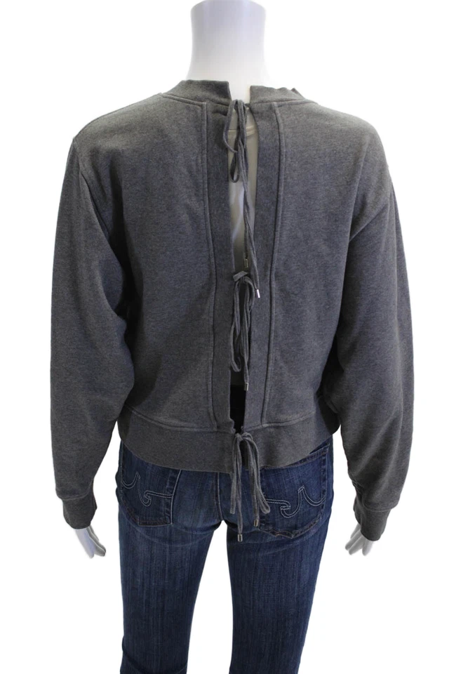 Alexander Wang Mujer Manga Larga Cuello Redondo Atado Trasero Sudadera Gris Talla Pequeña Foto 3 de 4