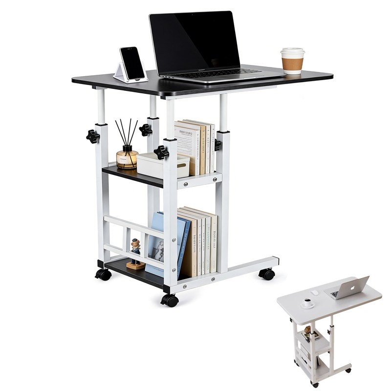 Modern Overbed Table Height Adjustable Bed Side Table Rolling Sofa End Table