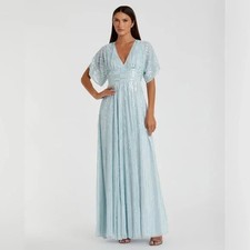 NWT Mac Duggal 10807 Sz 18 Powder Blue Embellished V Neck Evening Gown 598