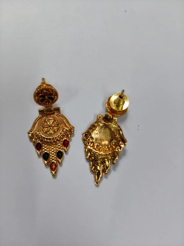 Collar indio tono dorado con pendiente cuello joyería moda étnica tradicional Foto 3 de 4