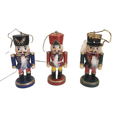 Set Of 3 Mini Wooden Nutcracker Christmas Ornaments