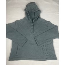Lands End Womens Quilted Hoodie Snap Neck Pullover Sage Green Medium 8-10