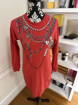 LITTLE MARC JACOBS Girl's Red Logo Chain Sweatshirt Dress 12+ Designer 36x32x30