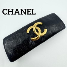 Chanel Coco Mark Leather Hairpin Black Gold Used