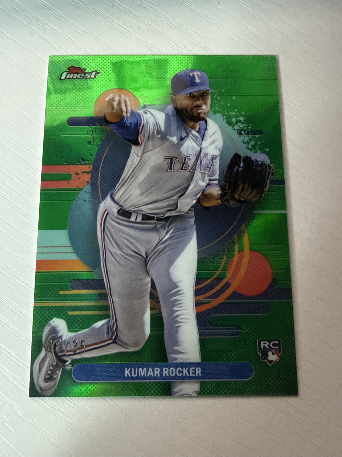 Kumar Rocker 2025 Topps Finest Uncommon Rookie Green Refractor 10/35 #121 (RC)