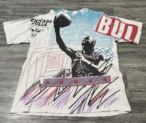 VTG 90s Michael Jordan AOP Shirt Chicago Bulls Magic Johnson T's Size Large