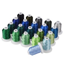 Embroidery Machine Thread Kit 800Y 21 Spools Blue and Green Colors for Profes...