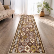 Custom Size Anti-Slip Machine Washable Low Profile Bakhtiari Taupe Runner Rug