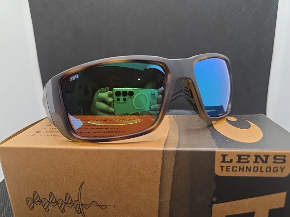 Costa Del Mar Blackfin PRO Tortuga/Espejo Verde Vidrio POLARIZADO 580G - NUEVO Foto 3 de 4