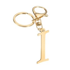 Gold Initial Letter Keychain, Stainless Steel A-Z Alphabet Keychains Letter I 