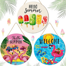 3 Pcs Hello Summer Door Sign 12 Inch Summer Wooden Welcome Sign Front Door Decor