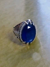 Men's Saphire Ring-Sz 11-Stamped 925 Sterling Silver