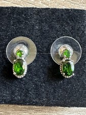 Sterling Silver 925 Simulated Emerald Green Oval Round Drop Earrings