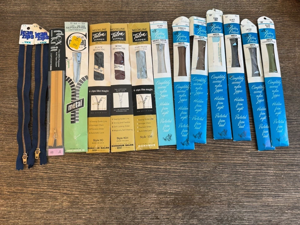 Vintage Zipper Lot 14 Talon Brelding Corticelli Conmar YKK Jean Zips Sewing NOS - Image 2 of 4
