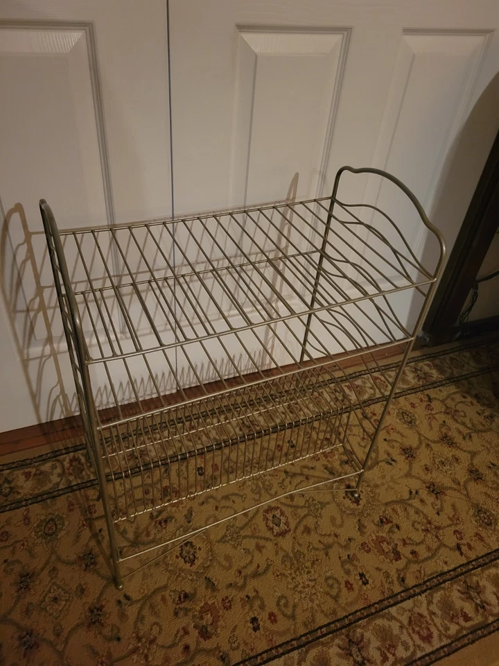 Mesa de acento con soporte para plantas de alambre moderna de mediados de siglo de colección estante para discos de 3 niveles Foto 2 de 4