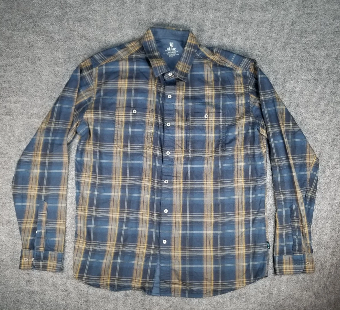 Kuhl Shirt Xlarge Xl Long Sleeve Outdoors Blue Brown Yellow Plaid