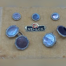 Vintage Nu-Lok Mens Cufflinks Shirt Stud Set Mother Of Pearl Tuxedo Formal Dress