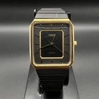 Vintage Timex Quartz Tank Watch Men's 28mm Black & Gold