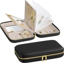 SONGMICS HOME Travel Jewelry Case, Jewelry Organizer Box with Mirror, Jewelry