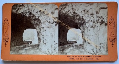 orig. Stereo Photo Photograph Circa 1870 Route de Fluelen Fountain Suisse